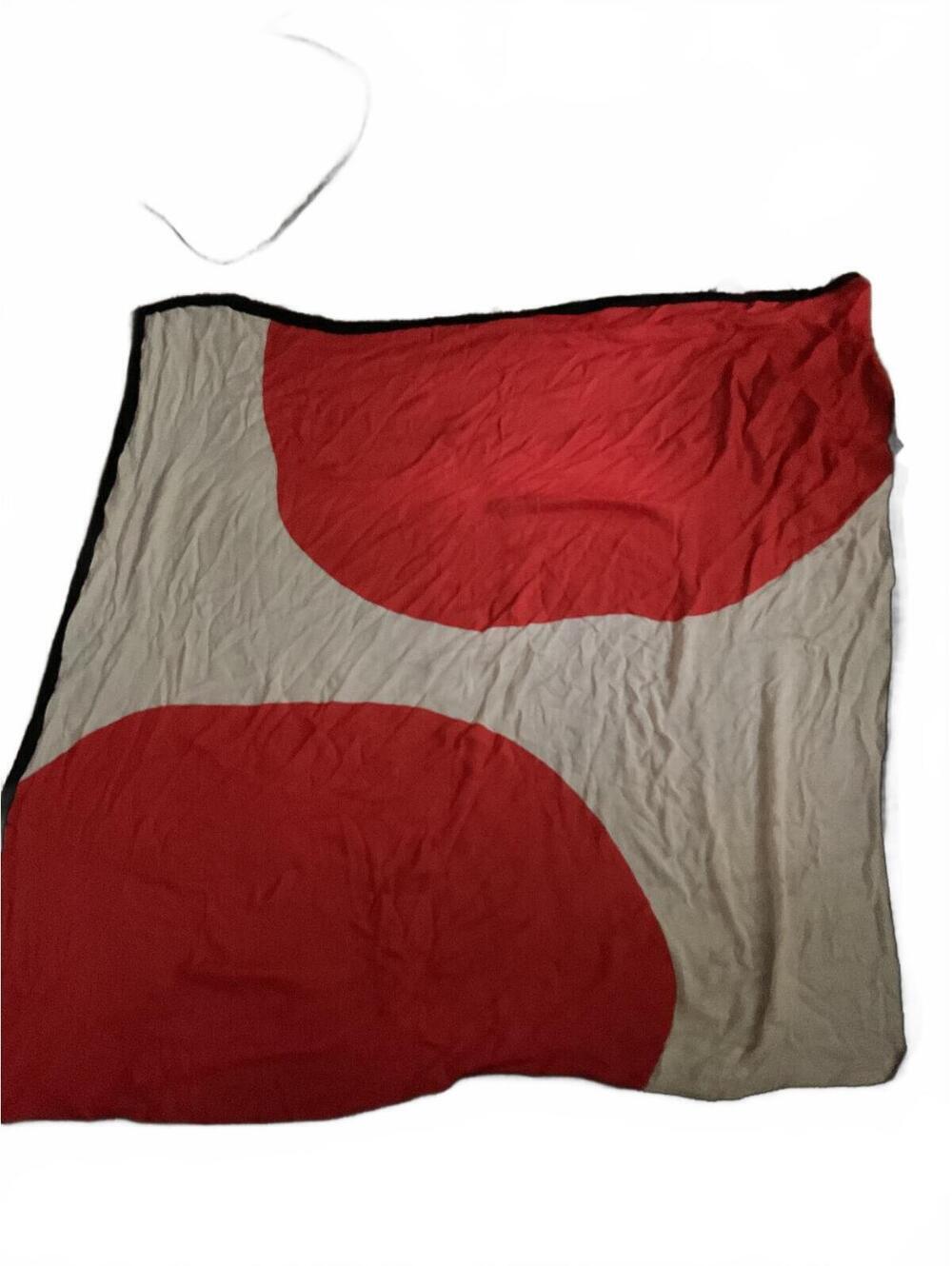 Red and Cream Geometric Scarf with Black Trim